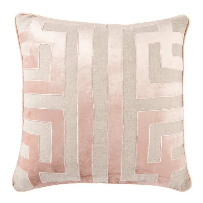 Cosmic By Nikki Chu Nikki Chu by  Ordella Beige/ Pink Geometric Down Throw Pillow 22 inch