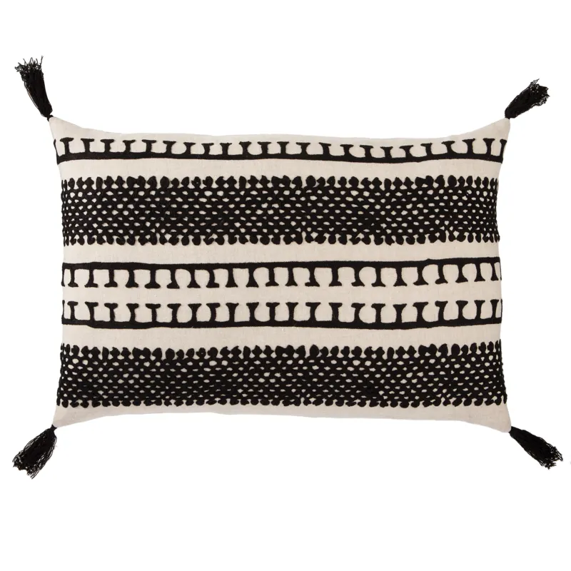 Cosmic By Nikki Chu Nikki Chu by  Fala Cream/ Black Geometric Poly Throw Pillow 16X24 inch