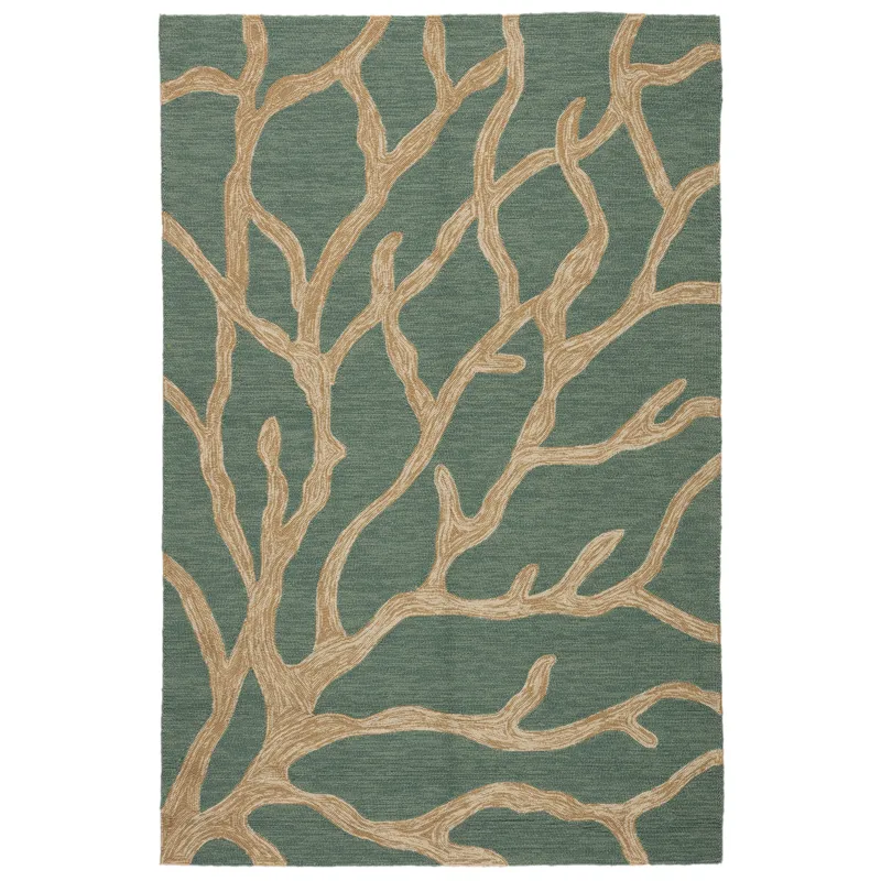 Coastal Lagoon Coral Indoor/ Outdoor Abstract Teal/ Tan Area Rug (3'6"X5'6")