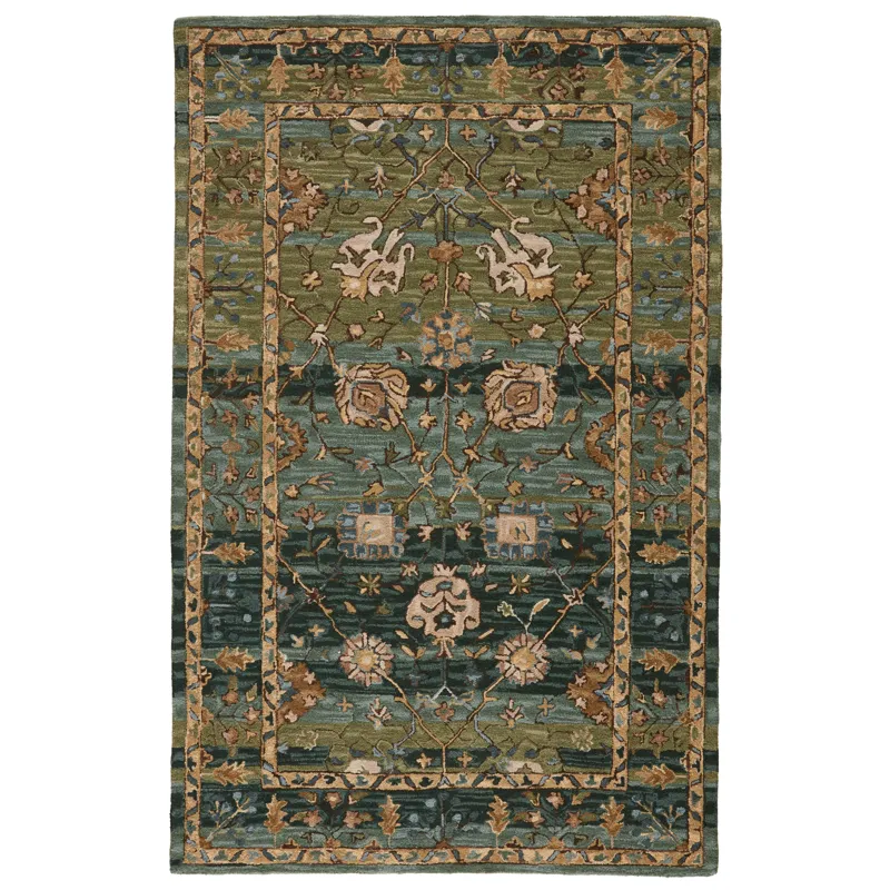 Cardamom Vibe by  Ahava Handmade Oriental Green/ Blue Area Rug (8'X10')