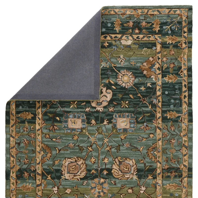Cardamom Vibe by  Ahava Handmade Oriental Green/ Blue Area Rug (8'X10')