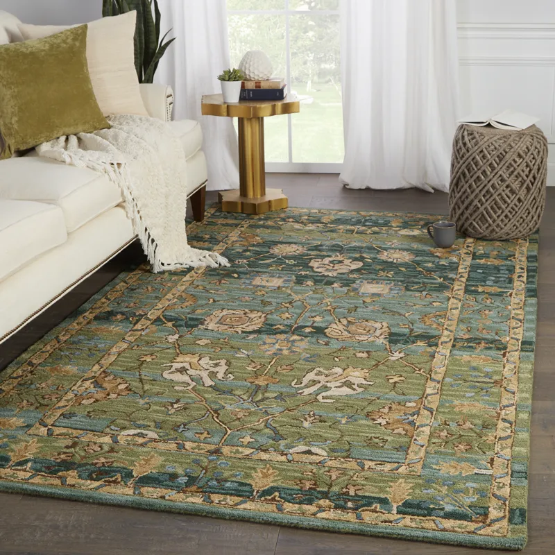 Cardamom Vibe by  Ahava Handmade Oriental Green/ Blue Area Rug (8'X10')