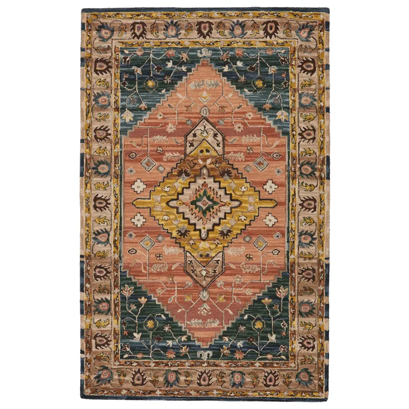 Cardamom Vibe by  Seraphina Handmade Medallion Pink/ Yellow Area Rug (8'X10')