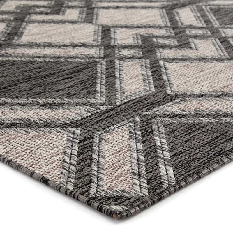 Decora by Nikki Chu Nikki Chu by  Samba Indoor/ Outdoor Trellis Black/ Ivory Area Rug (5'3"X7'6")