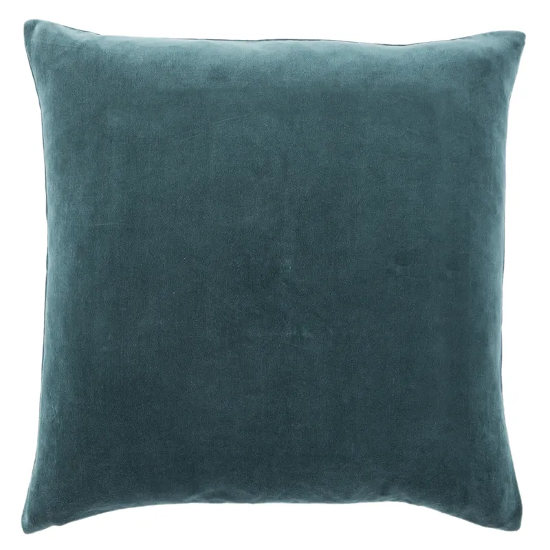 Emerson Hendrix Border Teal/ Cream Down Throw Pillow 22 inch