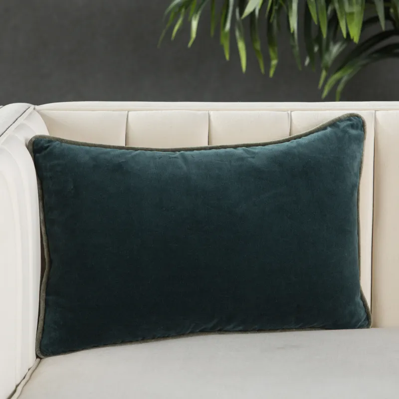 Emerson Lyla Solid Teal/ Cream Poly Lumbar Pillow