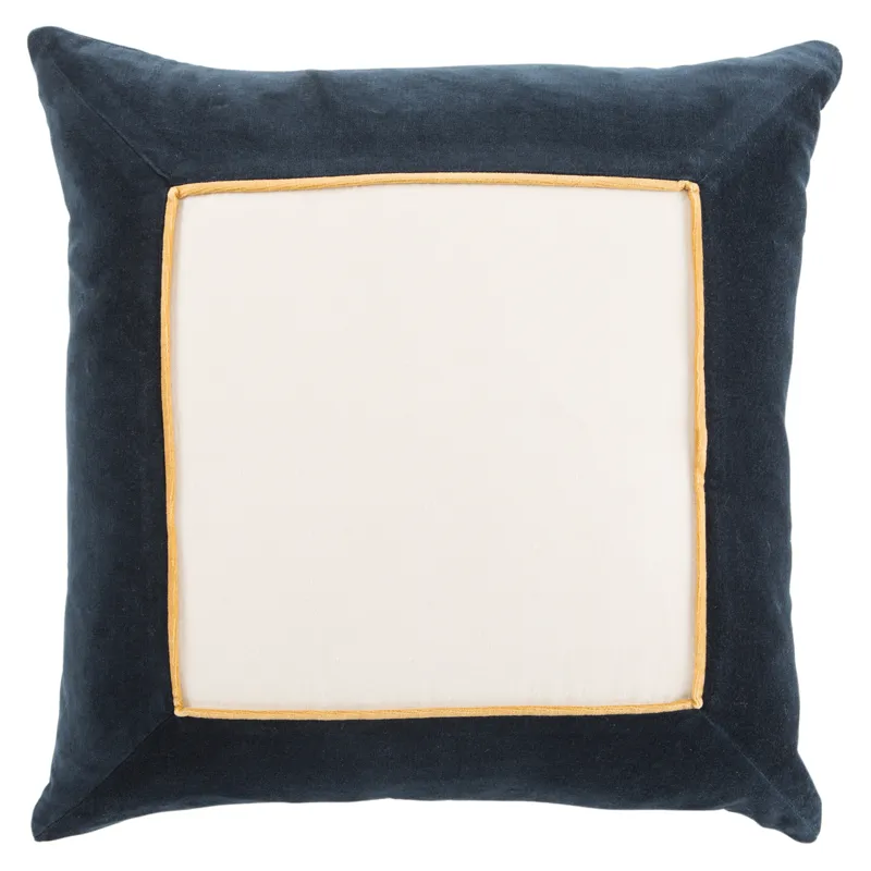 Emerson Hendrix Border Navy/ Cream Down Throw Pillow 22 inch