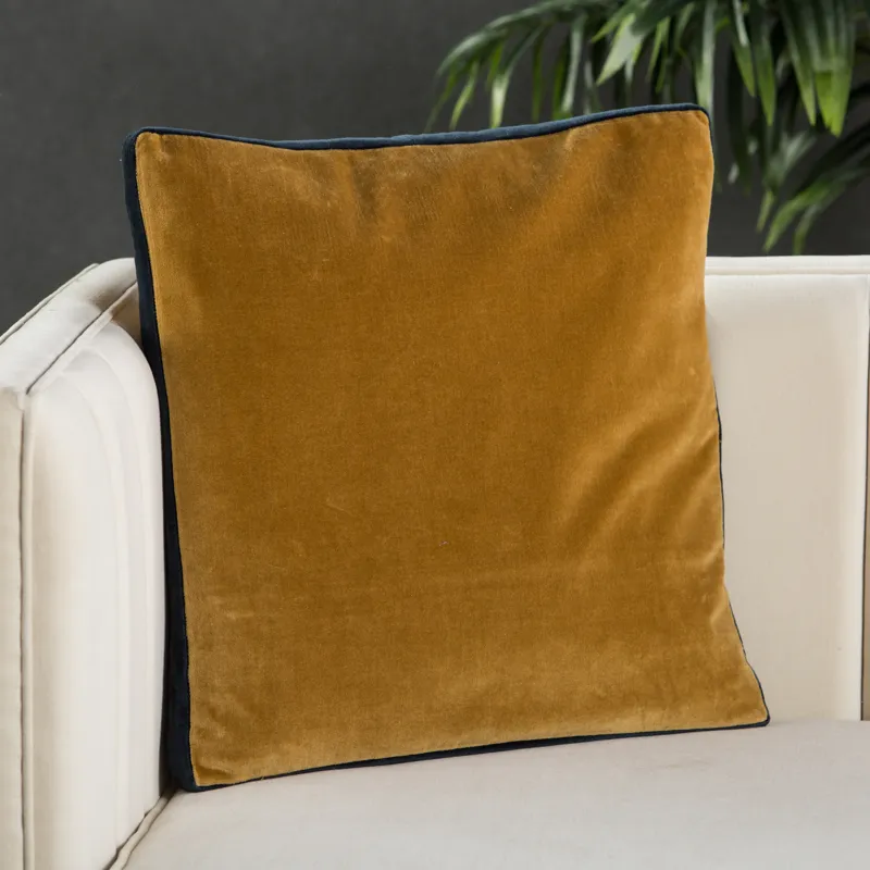 Emerson Bryn Solid Gold/ Navy Poly Throw Pillow 18 inch