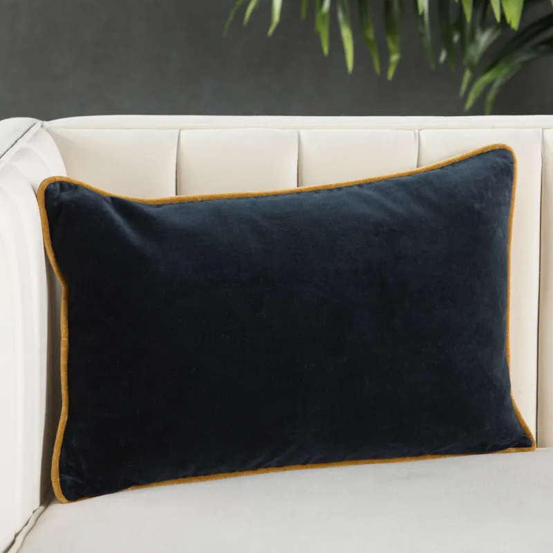 Emerson Lyla Solid Navy/ Cream Poly Lumbar Pillow