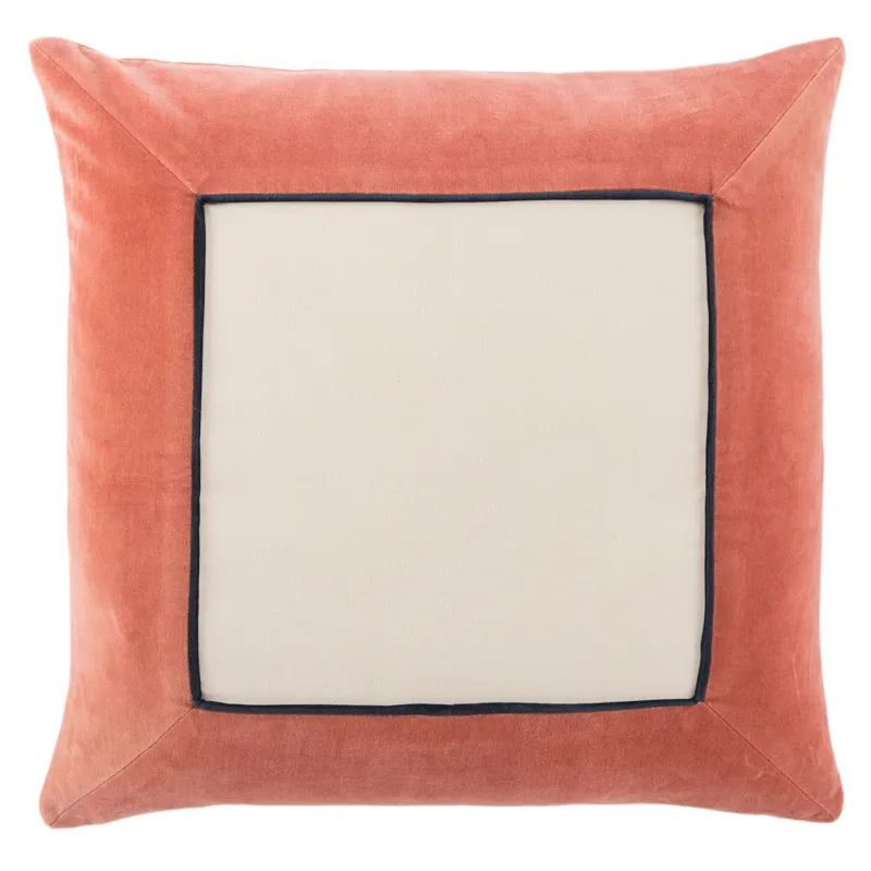 Emerson Hendrix Border Coral/ Cream Poly Throw Pillow 22 inch