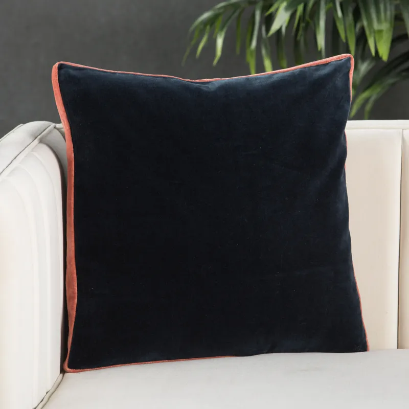 Emerson Bryn Solid Navy/ Pink Down Throw Pillow 18 inch