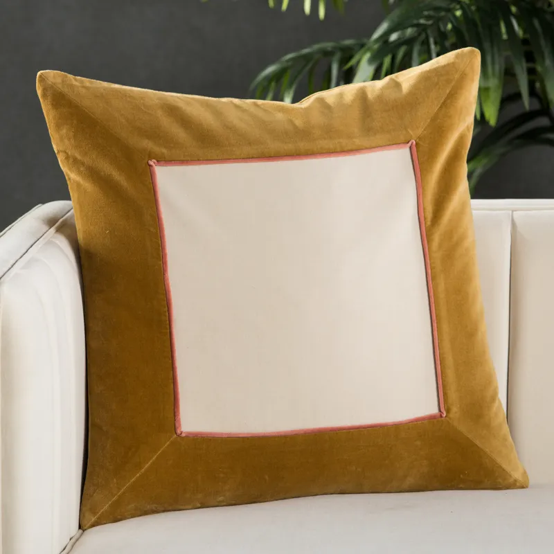 Emerson Hendrix Border Gold/ Cream Poly Throw Pillow 22 inch