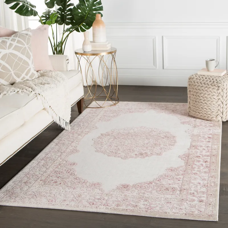 Fables Malo Medallion Pink/ White Area Rug (8'10"X11'9")