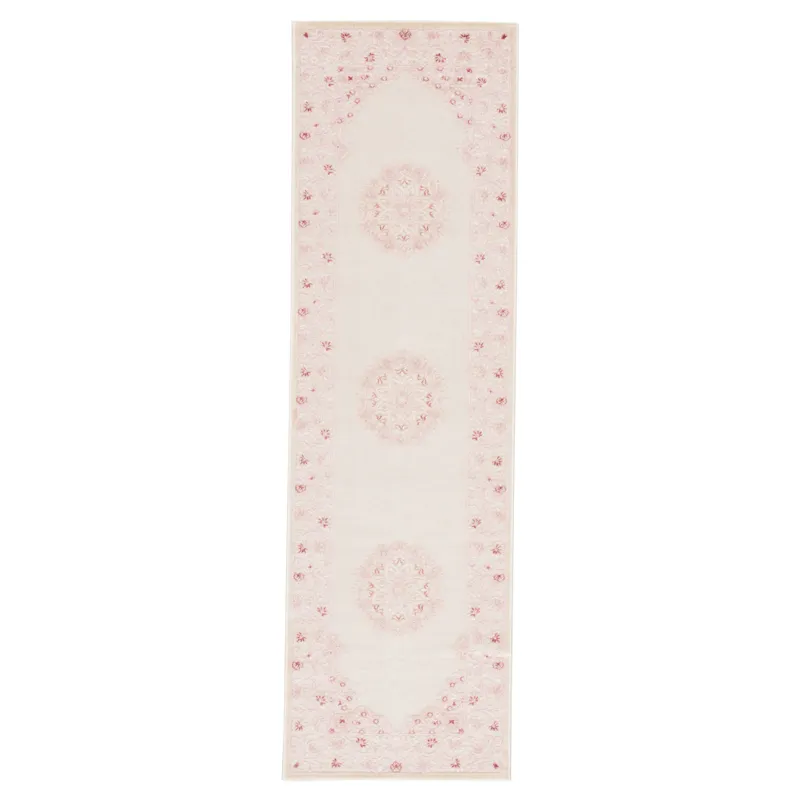 Fables Malo Medallion Pink/ White Runner Rug (2'6"X8')