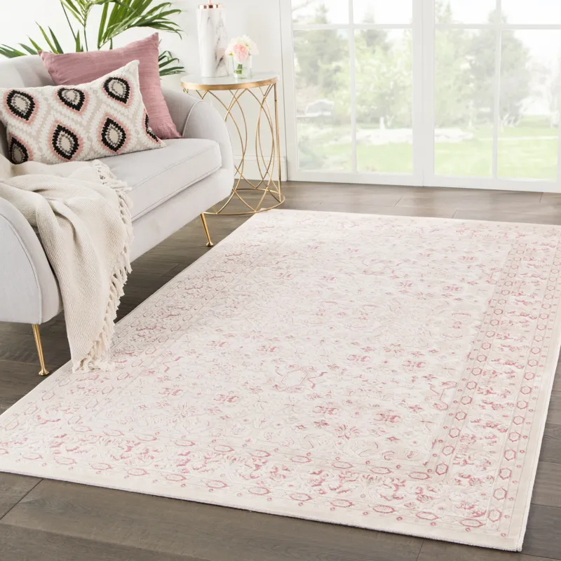 Fables Regal Damask Ivory/ Pink Area Rug (8'10"X11'9")