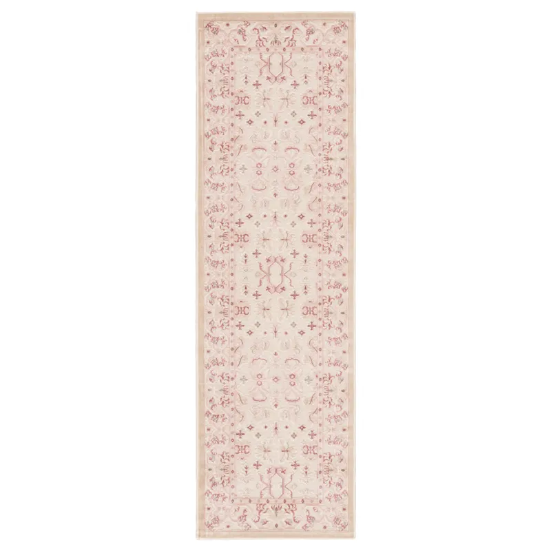 Fables Regal Damask Ivory/ Pink Runner Rug (2'6"X8')