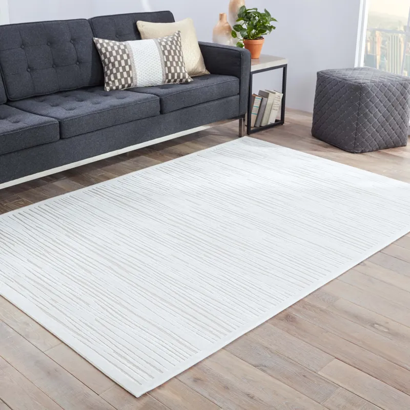 Fables Linea Abstract White Runner Rug (2'6"X8')