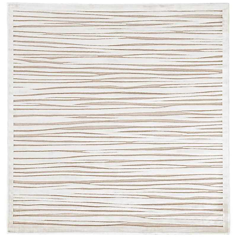 Fables Linea Abstract White Square Area Rug (6'X6')