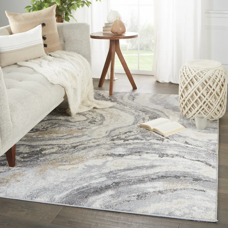 Ferris Vibe by  Gatlin Abstract Gray/ Cream Area Rug (8'X10')