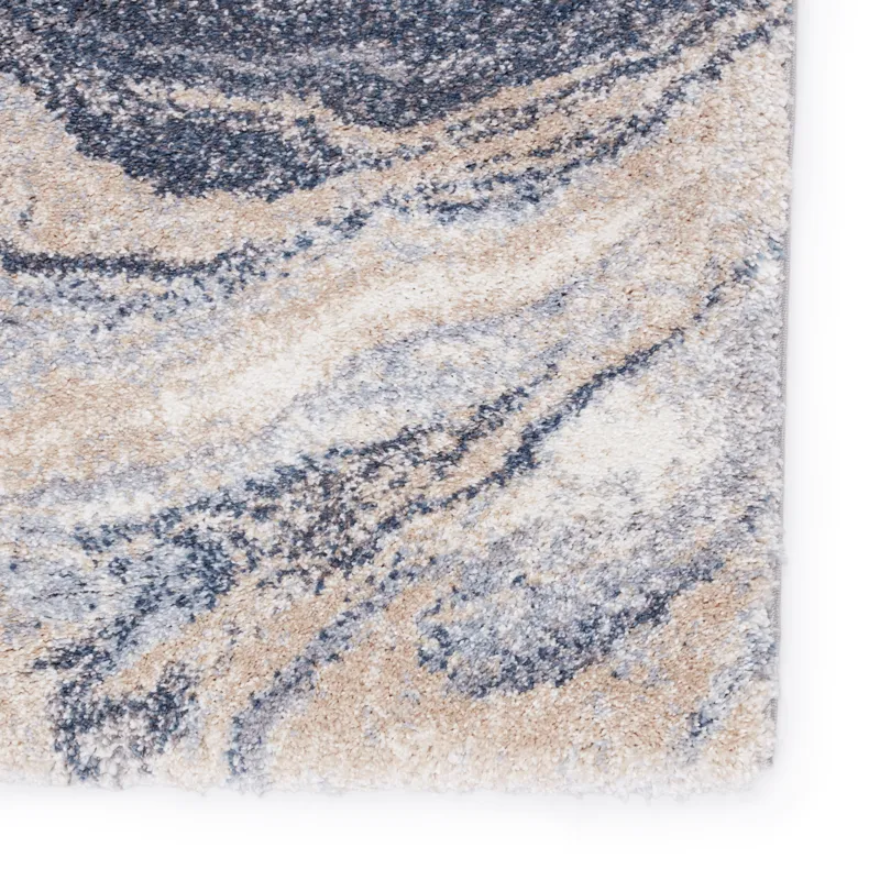 Ferris Vibe by  Orion Abstract Blue/ Light Gray Runner Rug (3'X10')