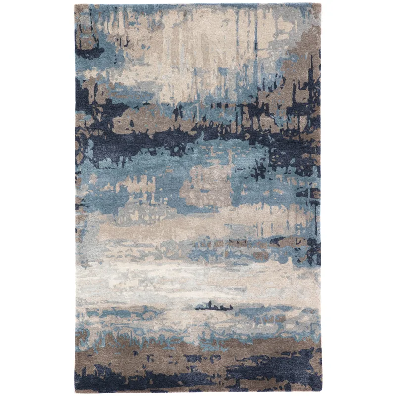 Genesis Benna Handmade Abstract Blue/ Gray Area Rug (6'X9')