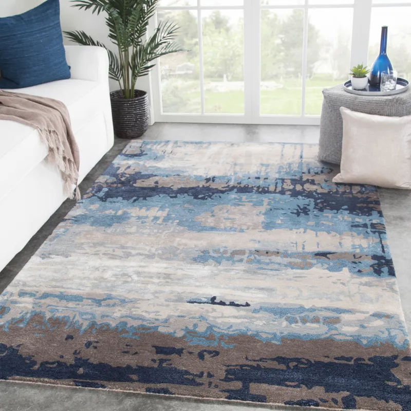 Genesis Benna Handmade Abstract Blue/ Gray Area Rug (6'X9')