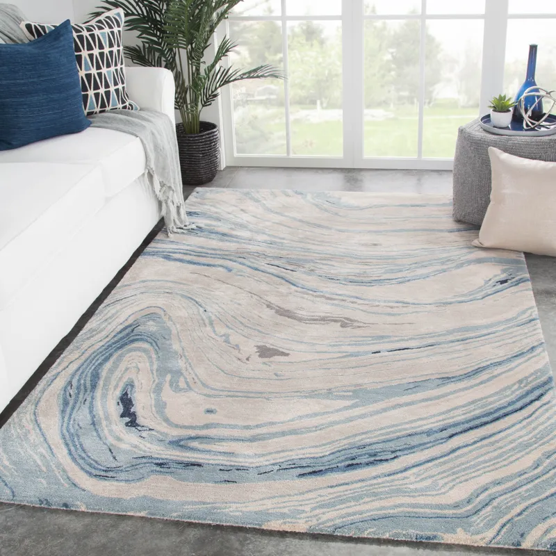 Genesis Atha Handmade Abstract Blue/ Gray Area Rug (6'X9')