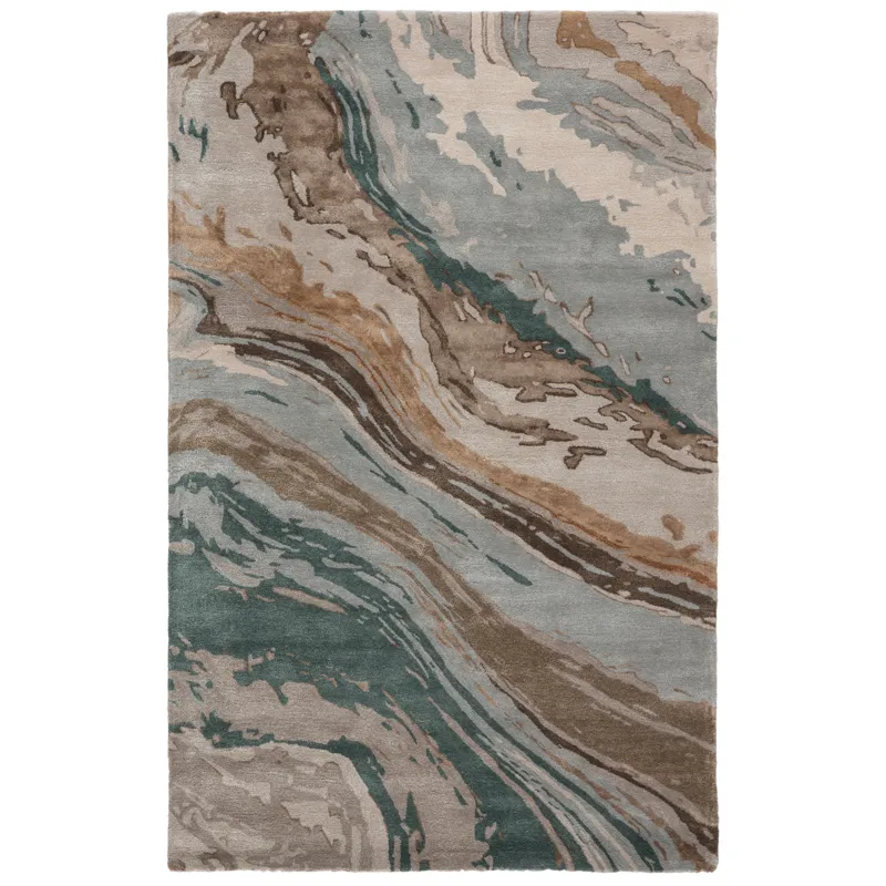 Genesis Conley Handmade Abstract Teal/ Light Gray Area Rug (2'X3')