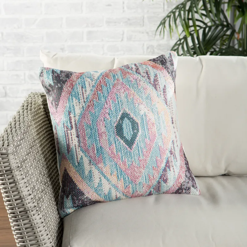 Groove by Nikki Chu Nikki Chu by  Sinai Indoor/ Outdoor Tribal Blue/ Multicolor Throw Pillow 18 inch