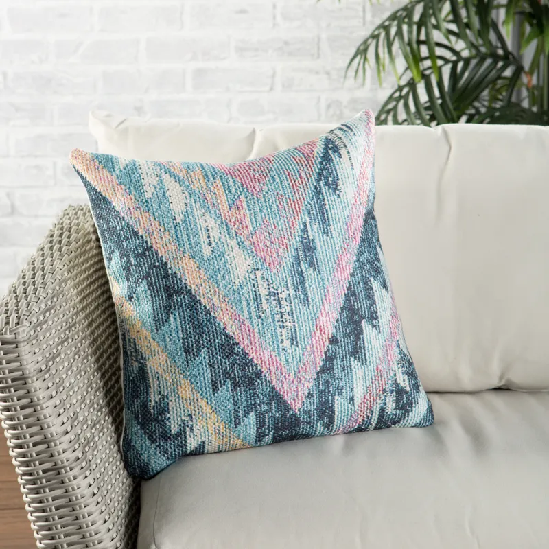 Groove by Nikki Chu Nikki Chu by  Petra Indoor/ Outdoor Tribal Blue/ Multicolor Throw Pillow 18 inch