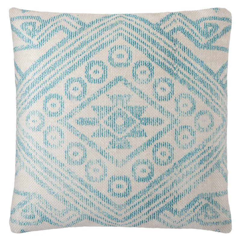 Groove by Nikki Chu Nikki Chu by  Malae Indoor/ Outdoor Tribal Turquoise/ Cream Throw Pillow 22 inch