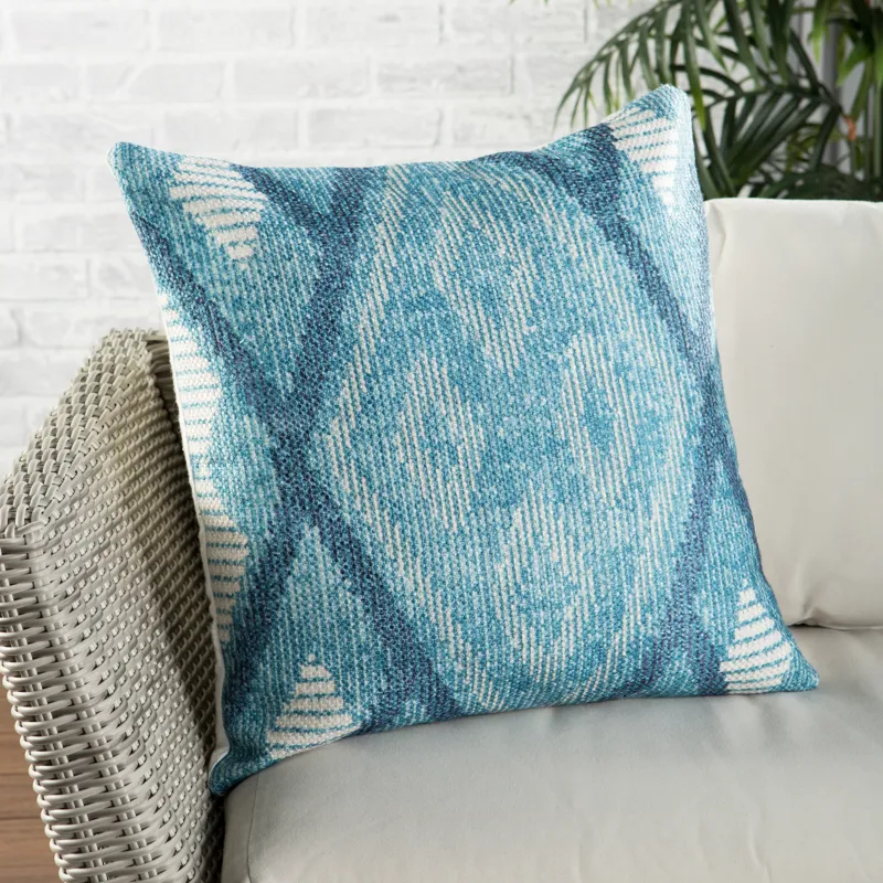 Groove by Nikki Chu Nikki Chu by  Sadler Indoor/ Outdoor Tribal Blue/ White Throw Pillow 22 inch