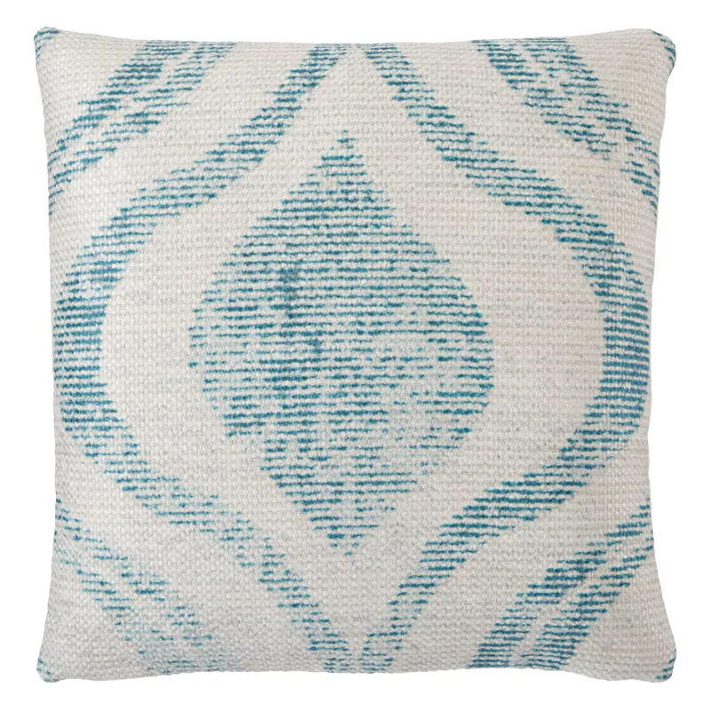 Groove by Nikki Chu Nikki Chu by  Cymbal Indoor/ Outdoor Geometric Teal/ Cream Throw Pillow 18 inch