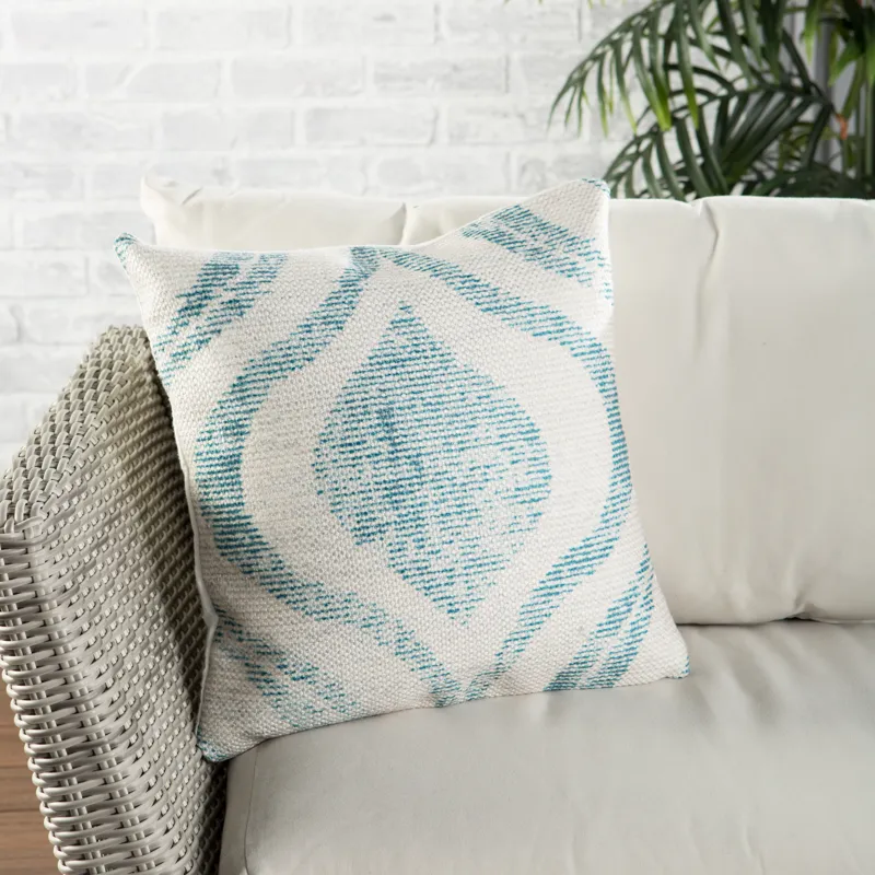 Groove by Nikki Chu Nikki Chu by  Cymbal Indoor/ Outdoor Geometric Teal/ Cream Throw Pillow 18 inch