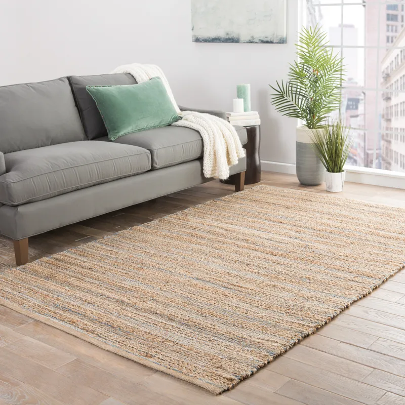 Himalaya Canterbury Natural Solid Beige/ Blue Area Rug (3'6"X5'6")