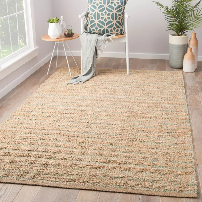 Himalaya Canterbury Natural Solid Tan/ Green Area Rug (3'6"X5'6")