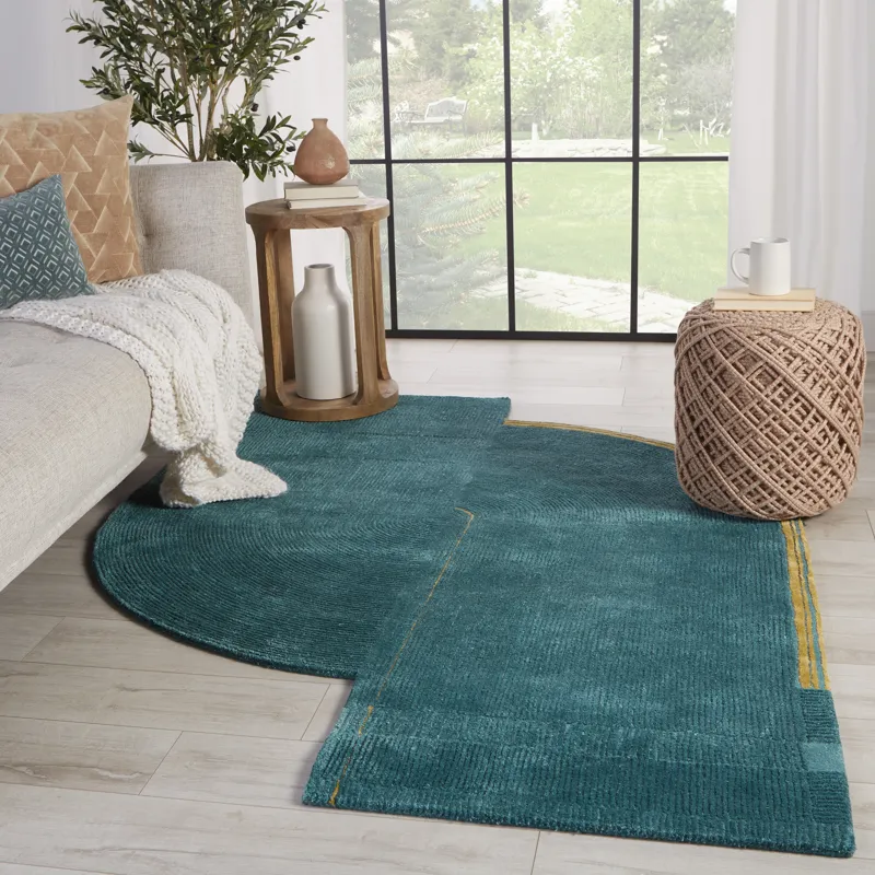 Iconic Zephyr Handmade Abstract Teal/ Gold Area Rug (6'X8'4")
