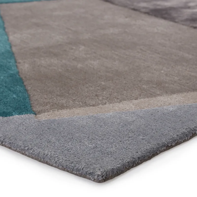 Iconic Fayruz Handmade Geometric Gray/ Teal Area Rug (10'X9'2")