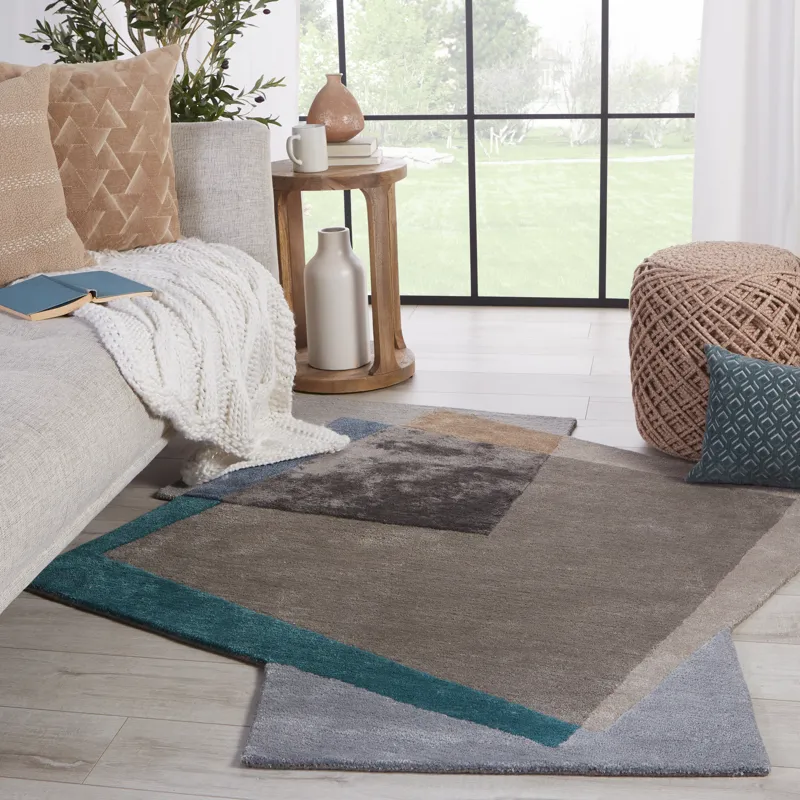 Iconic Fayruz Handmade Geometric Gray/ Teal Area Rug (10'X9'2")