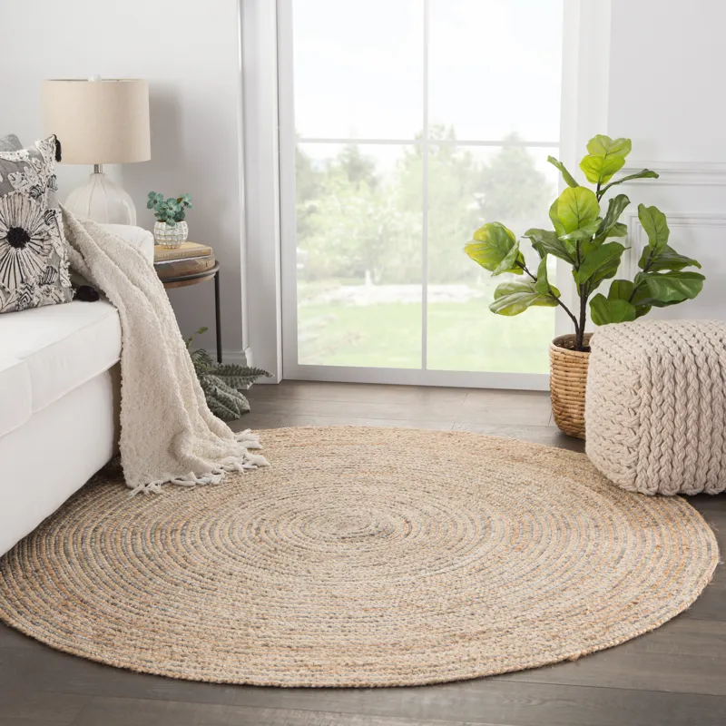 Idriss Hastings Natural Solid Beige/ Gray Round Area Rug (8'X8')