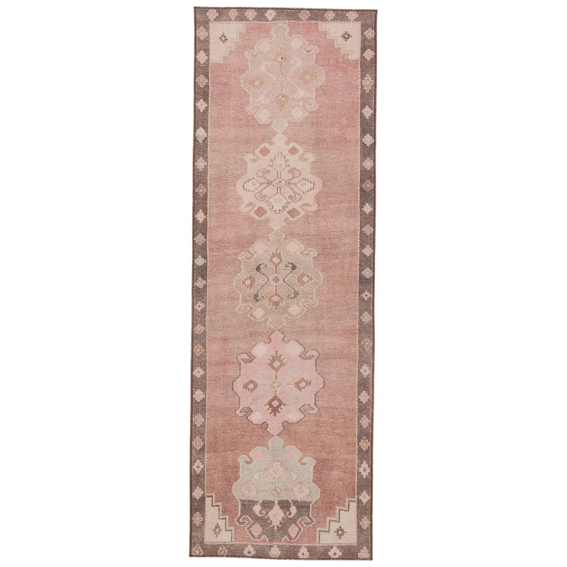 Kairos Vibe by  Chilton Medallion Pink/ Brown Runner Rug (2'6"X7'6")