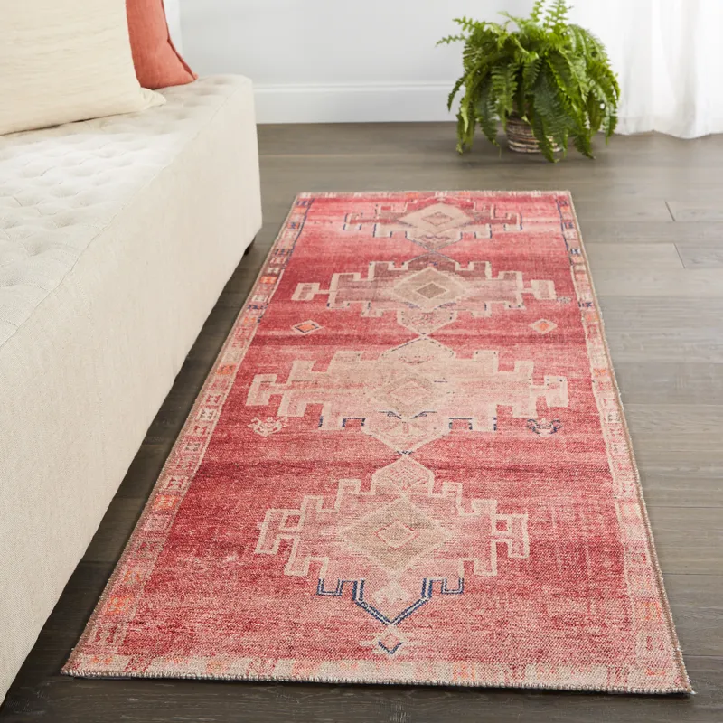 Kairos Vibe by  Evadne Medallion Pink/ Blue Runner Rug (2'6"X7'6")