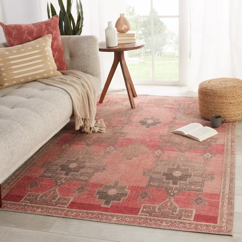 Kairos Vibe by  Faron Medallion Pink/ Tan Area Rug (5'X7'6")