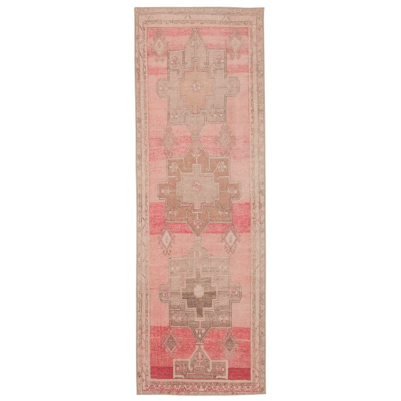 Kairos Vibe by  Faron Medallion Pink/ Tan Runner Rug (2'6"X7'6")