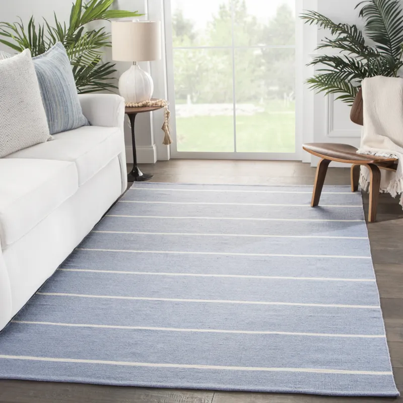 Lanai Corbina Indoor/ Outdoor Stripe Blue/ Ivory Area Rug (8'10"X11'9")