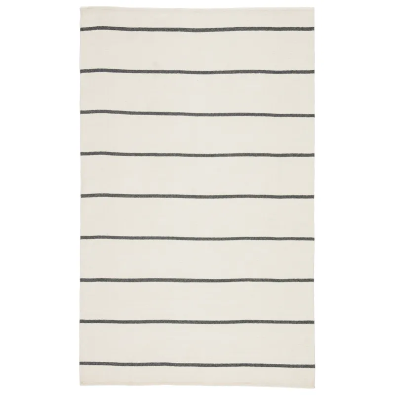 Lanai Corbina Indoor/ Outdoor Stripe Ivory/ Dark Gray Area Rug (5'X8')