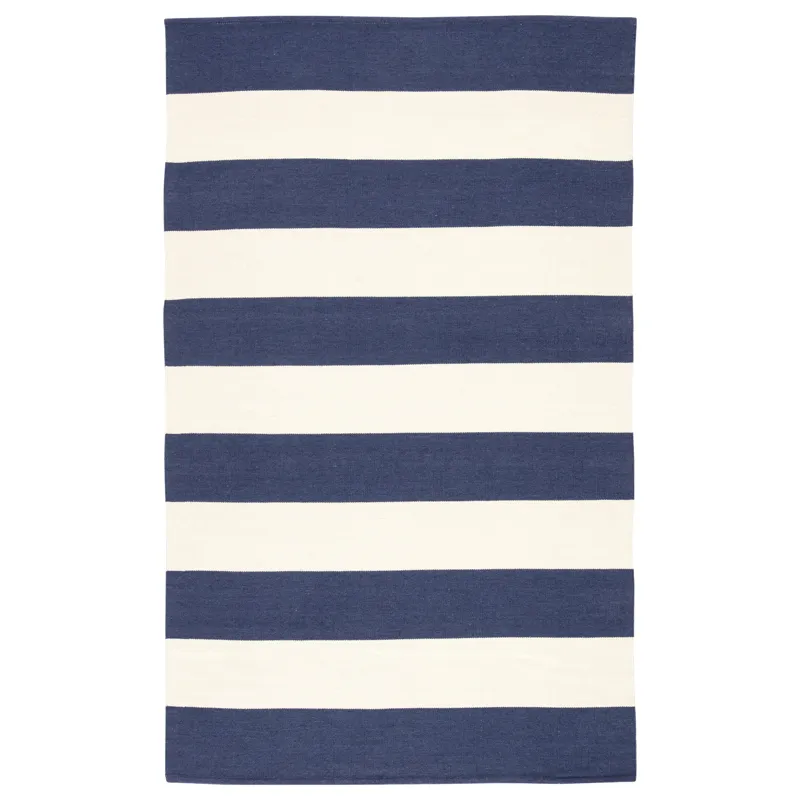 Lanai Remora Indoor/ Outdoor Stripe Dark Blue/ Ivory Area Rug (5'X8')