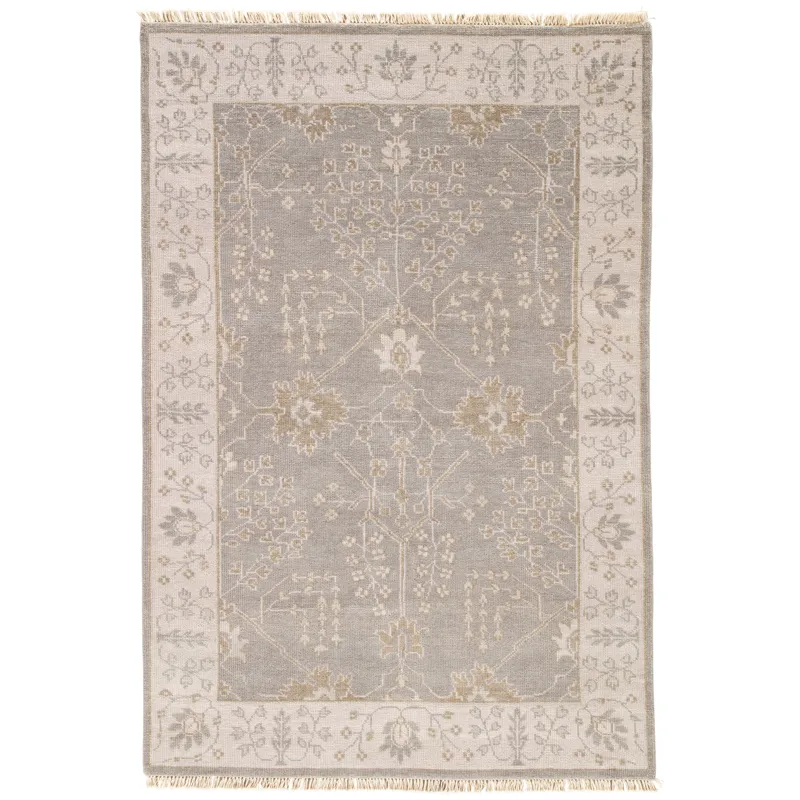 Liberty Reagan Hand-Knotted Bordered Gray/ Beige Area Rug (2'X3')