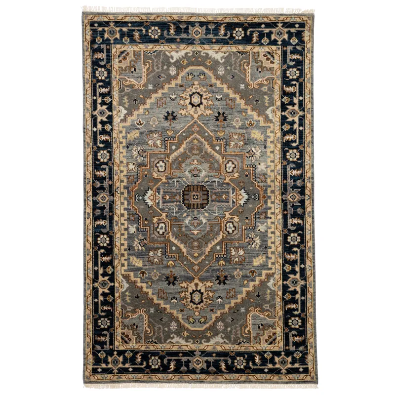 Liberty Andrews Hand-Knotted Medallion Gray/ Brown Area Rug (12'X15')
