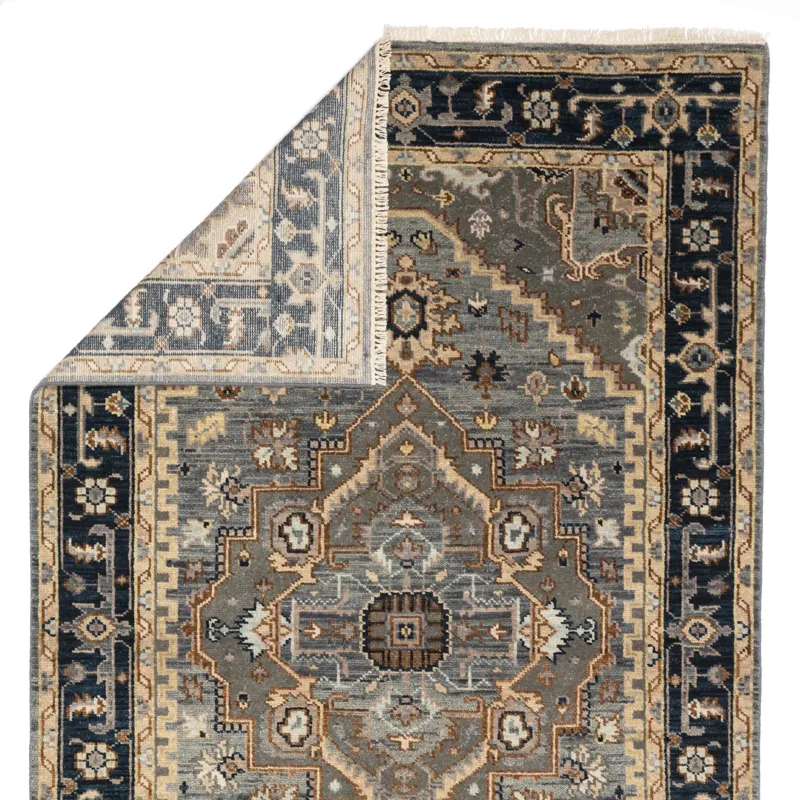 Liberty Andrews Hand-Knotted Medallion Gray/ Brown Area Rug (12'X15')